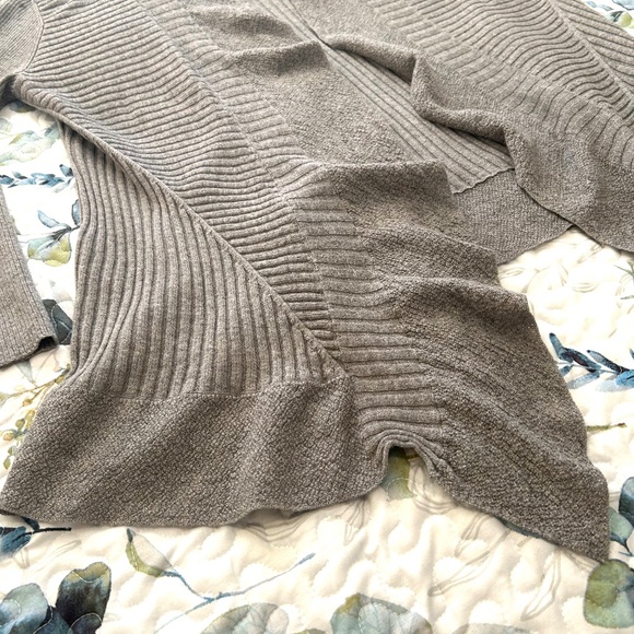 EILEEN FISHER Washable Wool Diagonal Flutter Open Cardigan Smoke Grey Size XL - Picture 7 of 16